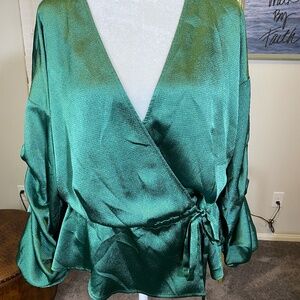 Bebe Silky Wrap Blouse – Size XL – NWT Hunter Green